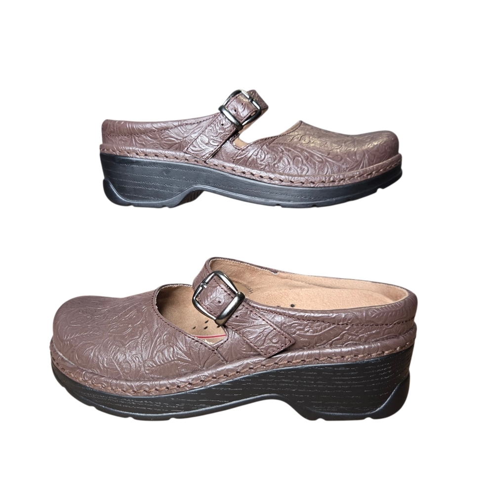 Klogs Brown Leather Embossed Mules